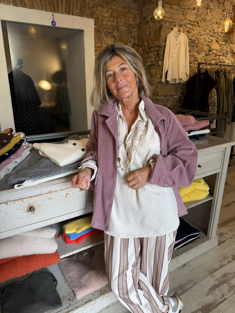 Blouse en velours Laurence écrue
