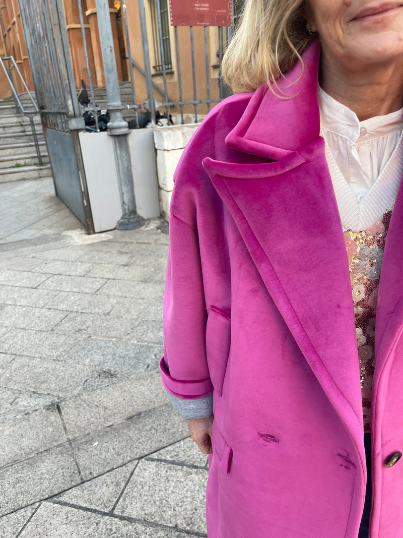 Manteau Frida façon velours rose