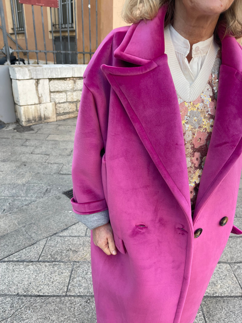 Manteau Frida façon velours rose