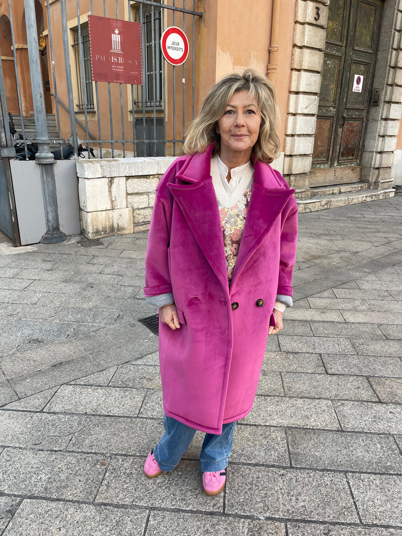 Manteau Frida façon velours rose